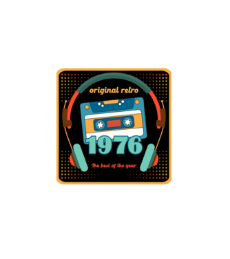 original retro audió kazetta, füles, régi magnókazetta évszámmal. 1976 minta fehér pólón