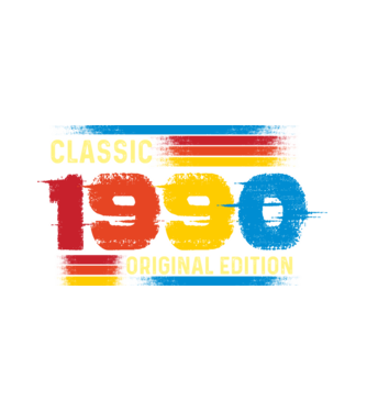 classic, original edition, retro, vintage évszám, születésnapi dátum, 1990 minta fehér pólón