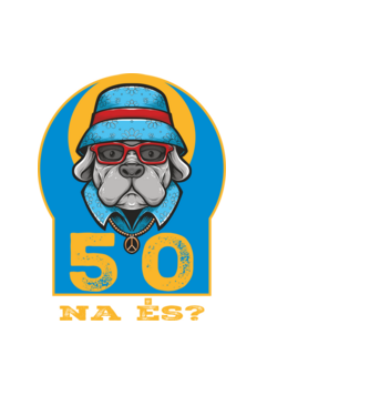 na és 50 éves születésnap, cool kutya sapkában minta fekete pólón