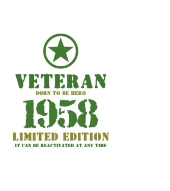 VETERAN, BORN TO BE HERO, SZÜLETÉSNAPI ÉVSZÁM FELIRATTAL 1958 minta fekete pólón