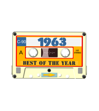 retro születésnapi audio kazetta, magnókazetta, best of the year 1963 minta fehér pólón