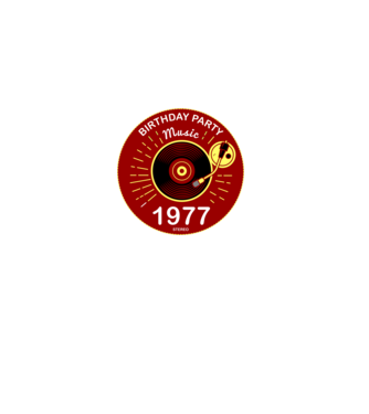 BIRTHDAY PARTY MUSIC, BAKELIT LEMEZJÁTSZÓ 1977 STEREO minta fekete pólón