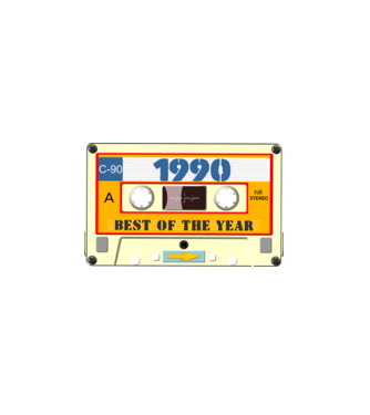 retro születésnapi audio kazetta, magnókazetta, best of the year 1990 minta fehér pólón