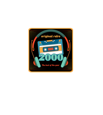original retro audió kazetta, füles, régi magnókazetta évszámmal. 2000 minta fehér pólón
