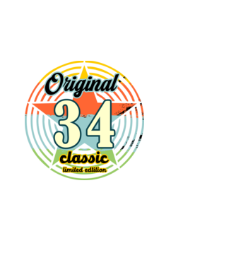 original classic, limited edition, születésnapi embléma, 34 éves minta fekete pólón