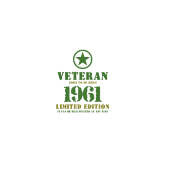 VETERAN, BORN TO BE HERO, SZÜLETÉSNAPI ÉVSZÁM FELIRATTAL 1961 minta fekete pólón