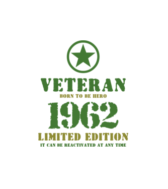 VETERAN, BORN TO BE HERO, SZÜLETÉSNAPI ÉVSZÁM FELIRATTAL 1962 minta fehér pólón