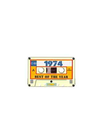 retro születésnapi audio kazetta, magnókazetta, best of the year 1974 minta fekete pólón