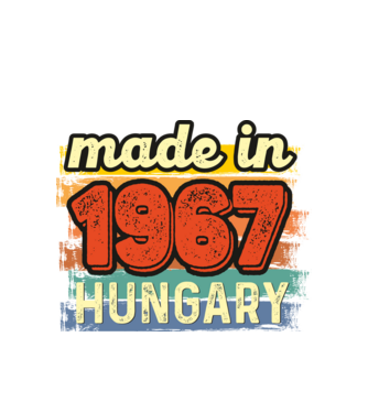 made in hungary felirat, retro évszám, grunge stílus, 1967 minta fehér pólón