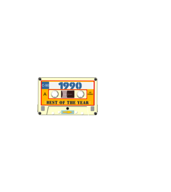 retro születésnapi audio kazetta, magnókazetta, best of the year 1990 minta sötétkék pólón