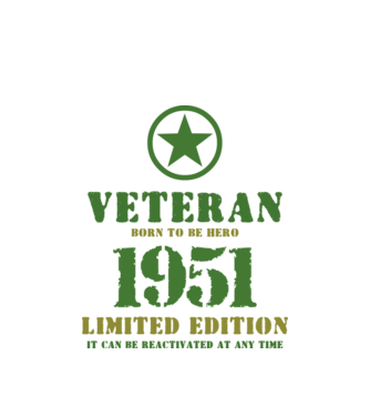VETERAN, BORN TO BE HERO, SZÜLETÉSNAPI ÉVSZÁM FELIRATTAL 1951 minta fehér pólón