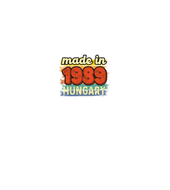 made in hungary felirat, retro évszám, grunge stílus, 1989 minta királykék pólón