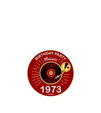BIRTHDAY PARTY MUSIC, BAKELIT LEMEZJÁTSZÓ 1973 STEREO minta fekete pólón
