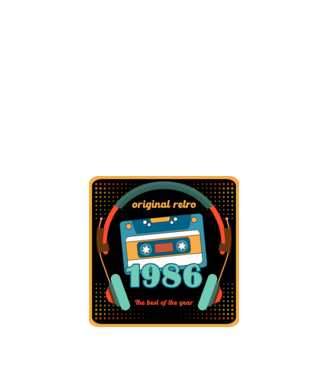 original retro audió kazetta, füles, régi magnókazetta évszámmal. 1986 minta fehér pólón