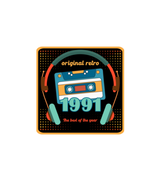 original retro audió kazetta, füles, régi magnókazetta évszámmal. 1991 minta fehér pólón