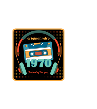 original retro audió kazetta, füles, régi magnókazetta évszámmal. 1970 minta piros pólón