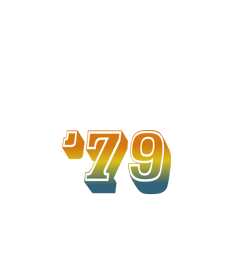 retro stílusú dátum, évszám, rövidített születésnapi dátum '79, 1979 minta fehér pólón