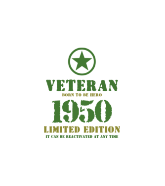 VETERAN, BORN TO BE HERO, SZÜLETÉSNAPI ÉVSZÁM FELIRATTAL 1950 minta fehér pólón