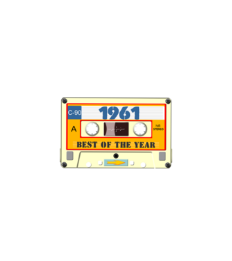 retro születésnapi audio kazetta, magnókazetta, best of the year 1961 minta fekete pólón
