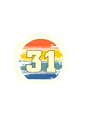 never say old, just say classic, retro, vintage, szülinapi embléma, szám, 31 minta sötétkék pólón