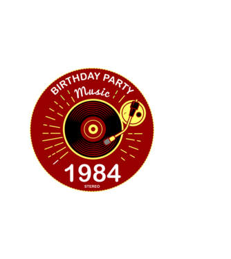 BIRTHDAY PARTY MUSIC, BAKELIT LEMEZJÁTSZÓ 1984 STEREO minta sötétkék pólón