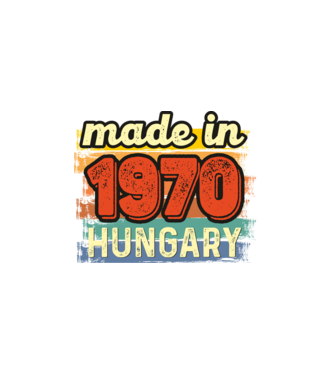 made in hungary felirat, retro évszám, grunge stílus, 1970 minta fehér pólón