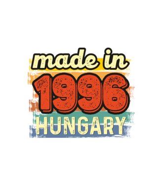 made in hungary felirat, retro évszám, grunge stílus, 1996 minta fehér pólón