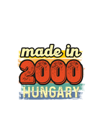 made in hungary felirat, retro évszám, grunge stílus, 2000 minta fekete pólón