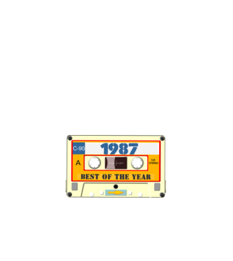 retro születésnapi audio kazetta, magnókazetta, best of the year 1987 minta fehér pólón