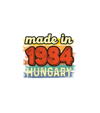 made in hungary felirat, retro évszám, grunge stílus, 1984 minta fehér pólón