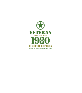 VETERAN, BORN TO BE HERO, SZÜLETÉSNAPI ÉVSZÁM FELIRATTAL 1980 minta fekete pólón