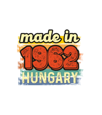 made in hungary felirat, retro évszám, grunge stílus, 1962 minta fehér pólón