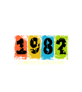 grunge évszám, limited edition felirattal, születésnapi dátum, 1982 minta fekete pólón