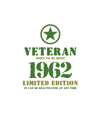 VETERAN, BORN TO BE HERO, SZÜLETÉSNAPI ÉVSZÁM FELIRATTAL 1962 minta fekete pólón