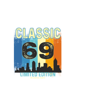 CLASSIC LIMITED EDITION,  69 éves szülinapra, retro póló minta sötétkék pólón