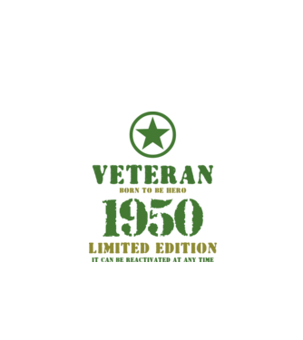 VETERAN, BORN TO BE HERO, SZÜLETÉSNAPI ÉVSZÁM FELIRATTAL 1950 minta fekete pólón