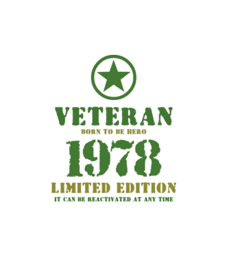 VETERAN, BORN TO BE HERO, SZÜLETÉSNAPI ÉVSZÁM FELIRATTAL 1978 minta fekete pólón