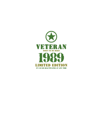 VETERAN, BORN TO BE HERO, SZÜLETÉSNAPI ÉVSZÁM FELIRATTAL 1989 minta fehér/piros pólón