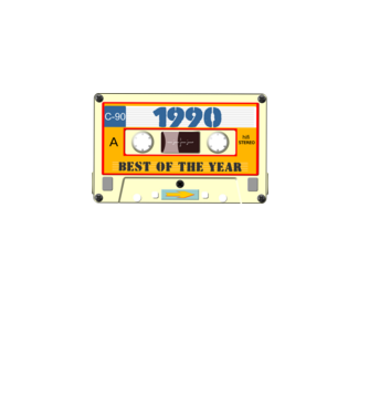 retro születésnapi audio kazetta, magnókazetta, best of the year 1990 minta fekete pólón