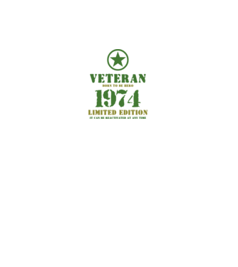 VETERAN, BORN TO BE HERO, SZÜLETÉSNAPI ÉVSZÁM FELIRATTAL 1974 minta fehér pólón