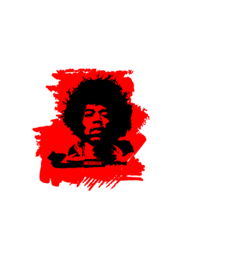 jimmy hendrix,rock&roll klasszikus, rocker, hippie, zenész,amerika,piros minta sötétkék pólón