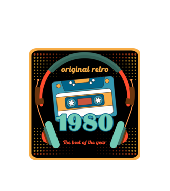 original retro audió kazetta, füles, régi magnókazetta évszámmal. 1980 minta fehér pólón
