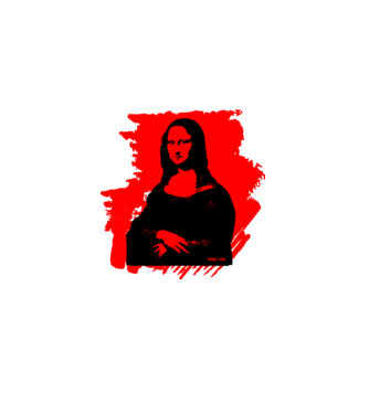 mona lisa, grunge, graffiti portré piros minta fekete pólón