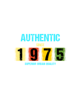AUTHENTIC SINCE 1975, SUPERIOR URBAN QUALITY, 1975-BEN SZÜLETETT minta fekete pólón