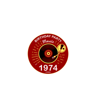 BIRTHDAY PARTY MUSIC, BAKELIT LEMEZJÁTSZÓ 1974 STEREO minta fekete pólón