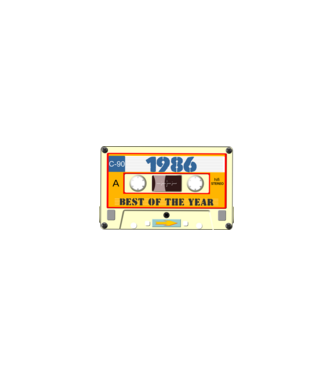 retro születésnapi audio kazetta, magnókazetta, best of the year 1986 minta homokszín pólón