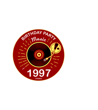 BIRTHDAY PARTY MUSIC, BAKELIT LEMEZJÁTSZÓ 1997 STEREO minta sötétkék pólón