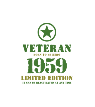 VETERAN, BORN TO BE HERO, SZÜLETÉSNAPI ÉVSZÁM FELIRATTAL 1959 minta fekete pólón