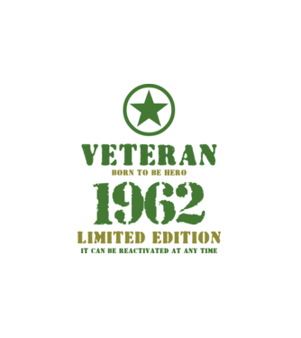 VETERAN, BORN TO BE HERO, SZÜLETÉSNAPI ÉVSZÁM FELIRATTAL 1962 minta fehér pólón