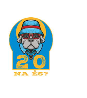 na és 20 éves születésnap, cool kutya sapkában minta fekete pólón